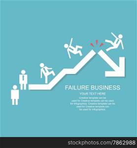 Character of businessman with rising up arrow but falling down on the top. Abstract background on bankruptcy or failure business.