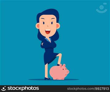 Character pose with piggy bank. Safe money storage concept