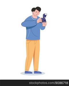 character with camera take a photo vector illustration