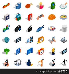 Characteristic icons set. Isometric style of 36 characteristic vector icons for web isolated on white background. Characteristic icons set, isometric style