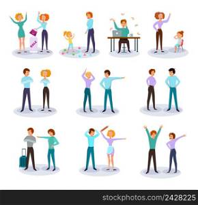 Characters expressing anger cartoon icons collection with fighting quarreling couples work frustration annoying kids isolated vector illustration . Angry Characters Cartoon Icons Set