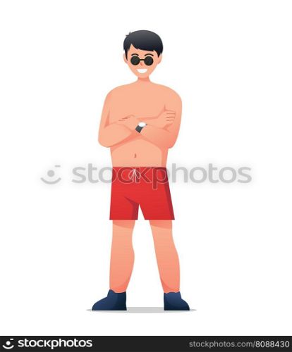 Characters man in swimwear summertime holidays vector illustration