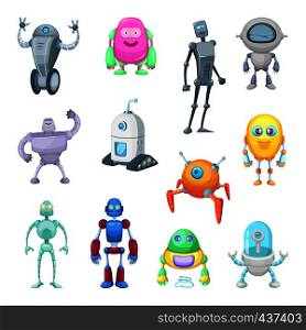 Characters of funny robots in cartoon style. Vector mascot set of androids and astronauts. Character machine android, robot with antenna illustration. Characters of funny robots in cartoon style. Vector mascot set of androids and astronauts