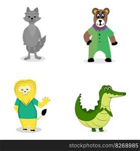 Characters predatory animals. Crocodile and wolf, lion and bear. Vector illustration. Characters predatory animals