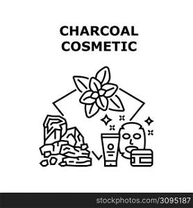 Charcoal Cosmetic Vector Icon Concept. Facial Mask And Scrub, Cream And Lotion Charcoal Cosmetic. Natural Ingredient Cosmetology Product For Clean And Moisturizing Face Skin Black Illustration. Charcoal Cosmetic Vector Concept Illustration