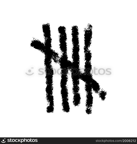 Charcoal tally mark. Hand drawn sticks sorted by four and crossed out by slash line. Day counting symbol on prison wall. Unary numeral system sign. Vector graphic illustration.. Charcoal tally mark. Hand drawn sticks sorted by four and crossed out by slash line. Day counting symbol on prison wall. Unary numeral system sign. Vector graphic illustration