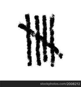 Charcoal tally mark. Hand drawn sticks sorted by four and crossed out by slash line. Day counting symbol on prison wall. Unary numeral system sign. Vector graphic illustration.. Charcoal tally mark. Hand drawn sticks sorted by four and crossed out by slash line. Day counting symbol on prison wall. Unary numeral system sign. Vector graphic illustration