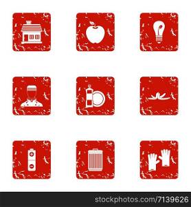 Charge energy icons set. Grunge set of 9 charge energy vector icons for web isolated on white background. Charge energy icons set, grunge style