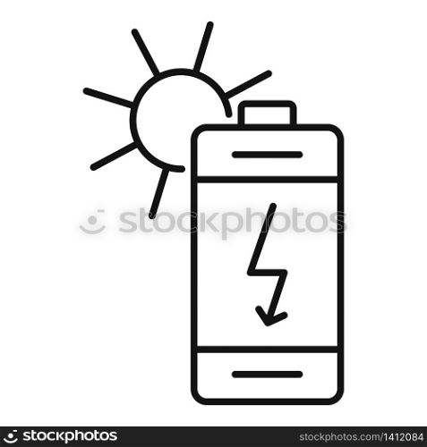 Charge phone solar energy icon. Outline charge phone solar energy vector icon for web design isolated on white background. Charge phone solar energy icon, outline style