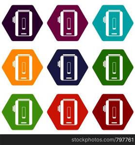 Charger icon set many color hexahedron isolated on white vector illustration. Charger icon set color hexahedron