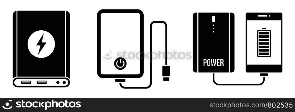 Charger power bank icon set. Simple set of charger power bank vector icons for web design on white background. Charger power bank icon set, simple style