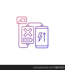 Charging, discharging powerbank gradient linear vector manual label icon. Heat build-up. Thin line color symbol. Modern style pictogram. Vector isolated outline drawing for product use instructions. Charging, discharging powerbank gradient linear vector manual label icon