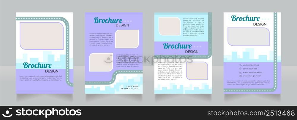 Charging infrastructure blue blank brochure design. Template set with copy space for text. Premade corporate reports collection. Editable 4 pages. Lobster Regular, Nunito SemiBold, Light fonts used. Charging infrastructure blue blank brochure design