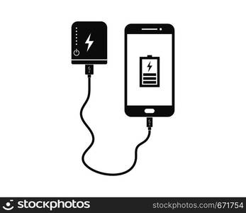 charging smartphone with power bank vector illustration