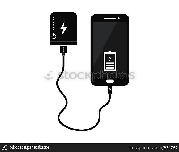 charging smartphone with power bank vector illustration