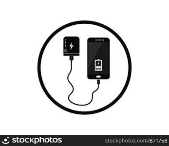 charging smartphone with power bank vector illustration