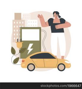 Charging station abstract concept vector illustration. Electric vehicle, recharging point, plug-in hybrids, alternative fuel, electrical outlet, battery capacity, power abstract metaphor.. Charging station abstract concept vector illustration.