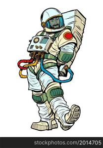 Charismatic smug handsome The characteristic emotional pose of a astronaut man. Pop Art Retro Vector Illustration Kitf Vintage 50s 60s Style. Charismatic smug handsome The characteristic emotional pose of a astronaut man