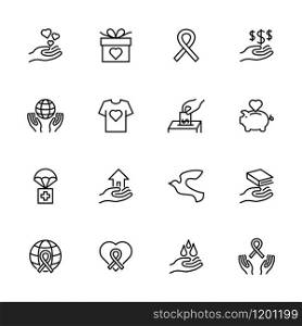 Charity and donation line icon set. Editable stroke vector, isolated at white background