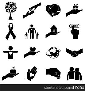Charity black simple icons. Donation icons for web and mobile devices. Charity black simple icons