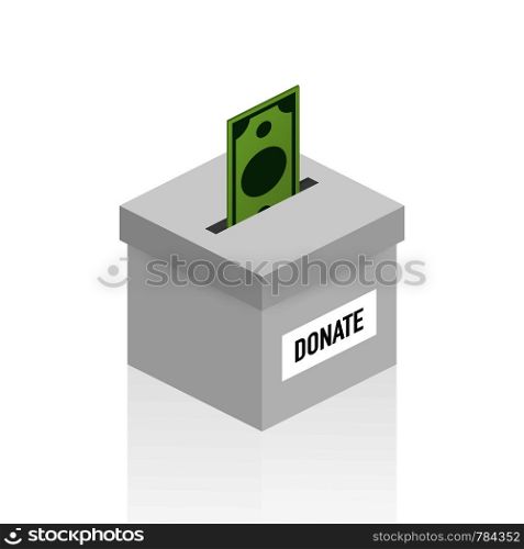 Charity, donation concept. Donate money with box Business, finance. Vector illustration.. Charity, donation concept. Donate money with box Business, finance. Vector stock illustration.