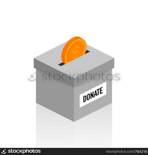 Charity, donation concept. Donate money with box Business, finance. Vector stock illustration.