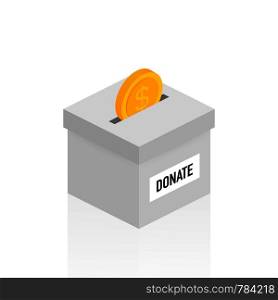 Charity, donation concept. Donate money with box Business, finance. Vector stock illustration.