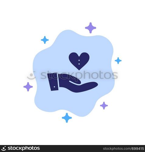 Charity, Donation, Giving, Hand, Love Blue Icon on Abstract Cloud Background