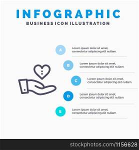 Charity, Donation, Giving, Hand, Love Line icon with 5 steps presentation infographics Background
