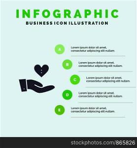 Charity, Donation, Giving, Hand, Love Solid Icon Infographics 5 Steps Presentation Background