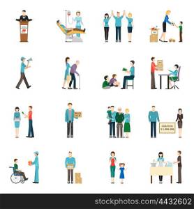 Charity Donation Icons Set. Charity Donation Icons Set. Charity Vector Illustration. Charity People Symbols. Charity Flat Elements. Charity People Design. Charity Isolated Collection.