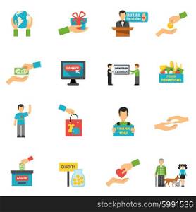 Charity Icons Set. Charity icons set with volunteering symbols flat isolated vector illustration