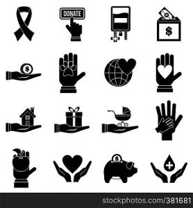 Charity icons set. Flat illustration of 16 charity vector icons for web. Charity icons set, flat style