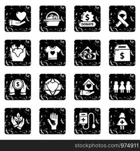 Charity icons set vector grunge isolated on white background . Charity icons set grunge vector