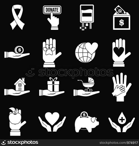 Charity icons set vector white isolated on grey background . Charity icons set grey vector
