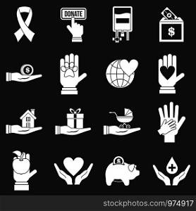 Charity icons set vector white isolated on grey background . Charity icons set grey vector