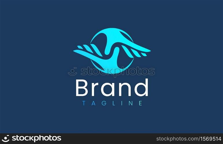 Charity logo design template. Vector shape of a hand in circle.