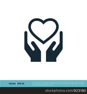 Charity Logo Template. Heart and Hand Icon. Help and Love Vector. Illustration Design. Vector EPS 10.