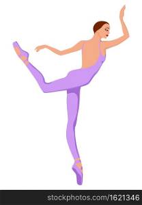 Charming ballerina in violet leotard, hand drawing vector, isolated on the white background