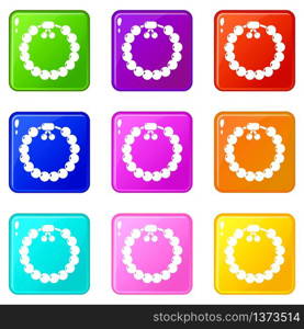 Charming gemstone bracelet icons set 9 color collection isolated on white for any design. Charming gemstone bracelet icons set 9 color collection