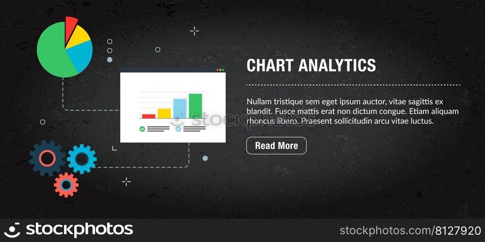 Chart analytics, banner internet with icons in vector. Web banner template for website, banner internet for mobile design and social media app.Business and communication layout with icons.