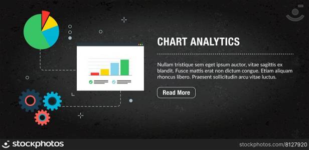 Chart analytics, banner internet with icons in vector. Web banner template for website, banner internet for mobile design and social media app.Business and communication layout with icons.