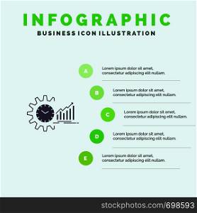 Chart, Analytics, Graphs, Market, Schedule, Time, Trends Solid Icon Infographics 5 Steps Presentation Background