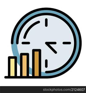Chart and clock icon. Outline chart and clock vector icon color flat isolated. Chart and clock icon color outline vector