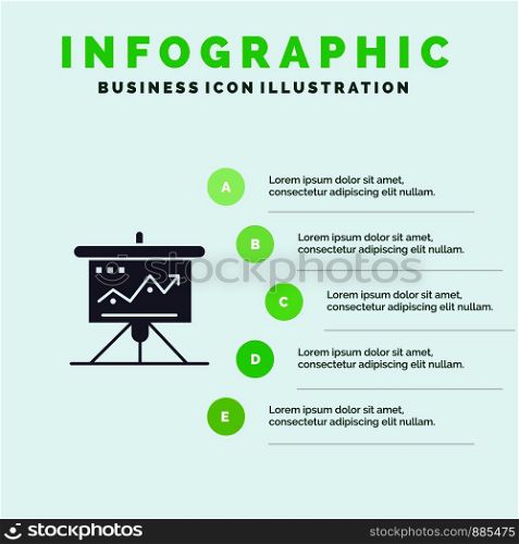 Chart, Business, Challenge, Marketing, Solution, Success, Tactics Solid Icon Infographics 5 Steps Presentation Background