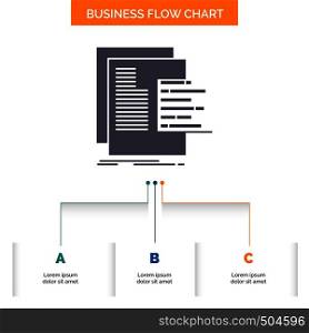 chart, data, graph, reports, valuation Business Flow Chart Design with 3 Steps. Glyph Icon For Presentation Background Template Place for text.. Vector EPS10 Abstract Template background