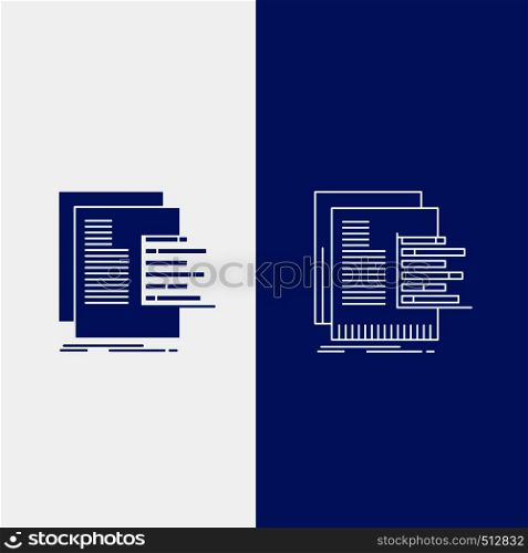 chart, data, graph, reports, valuation Line and Glyph web Button in Blue color Vertical Banner for UI and UX, website or mobile application. Vector EPS10 Abstract Template background