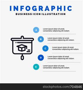 Chart, Education, Presentation, School Line icon with 5 steps presentation infographics Background