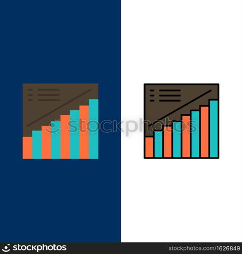 Chart, Graph, Analytics, Presentation, Sales  Icons. Flat and Line Filled Icon Set Vector Blue Background