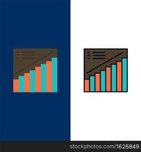 Chart, Graph, Analytics, Presentation, Sales  Icons. Flat and Line Filled Icon Set Vector Blue Background
